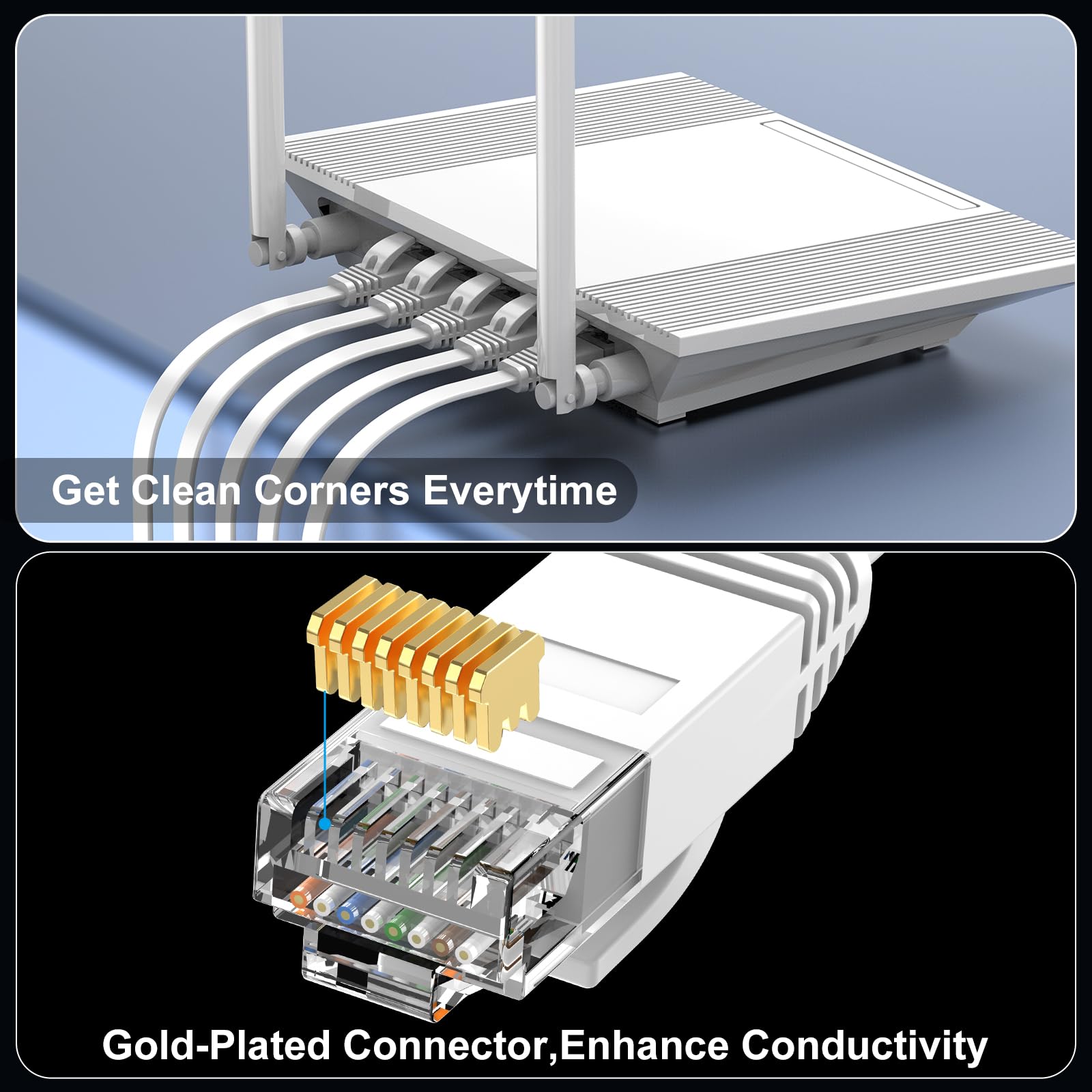 Cat 6 Ethernet Cable 100ft - High Speed 10Gbps, Indoor&Outdoor, Slim Flat Design, Supports Cat7 Network - for Router, Modem, PS4/5, Xbox - White, Weatherproof, Includes 35 Clips & 4 Straps 🍁 All In One Marketplace Canada