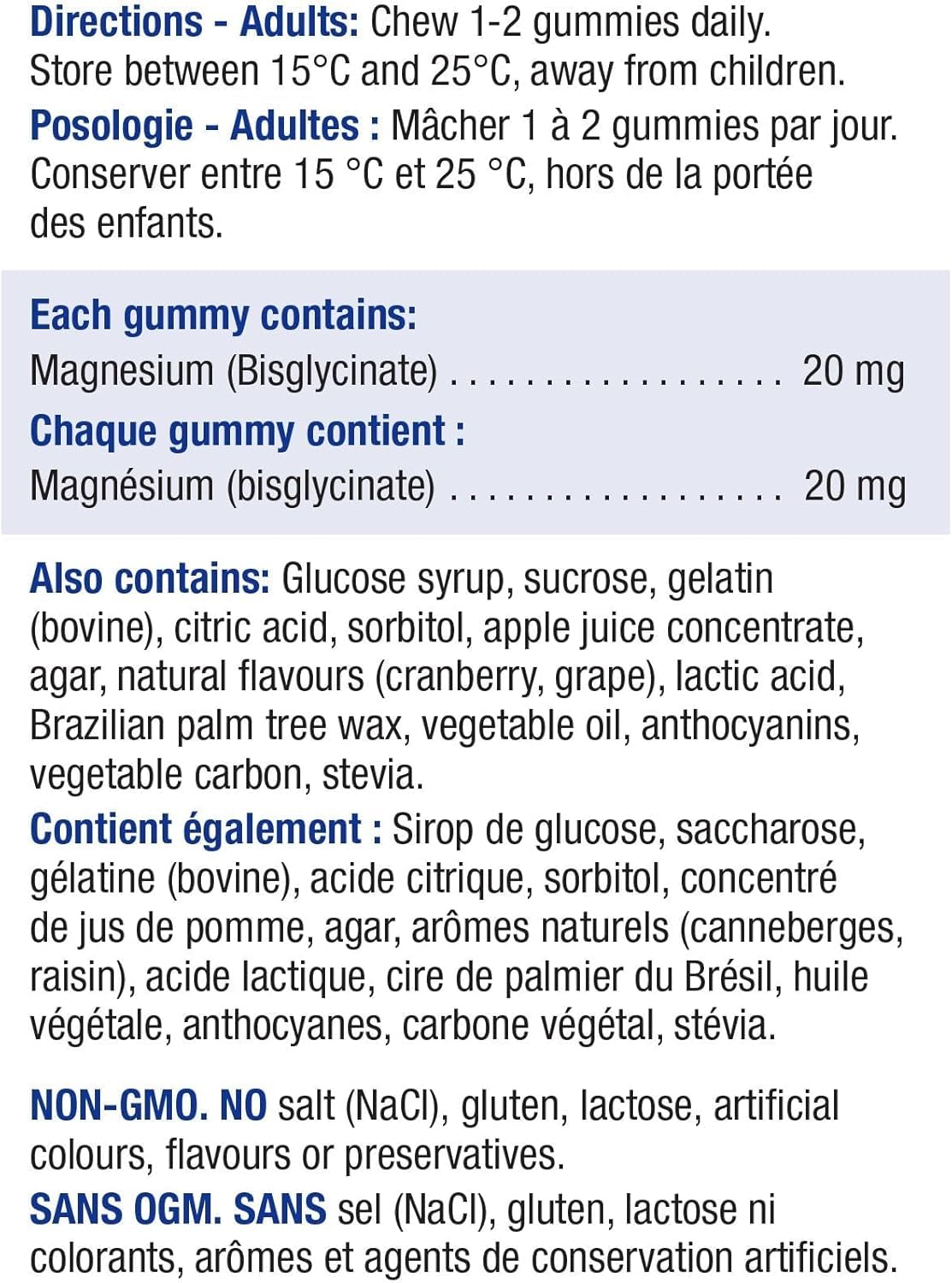 Jamieson 100% Pure Magnesium Bisglycinate 20 mg Gummies Cranberry Grape Flavour, Not Blended, Magnesium Oxide Free, Supports Bone Development and Muscle Function, Source of Electrolytes, No Artificial Colours, Flavours, or Preservatives, 60 Count
