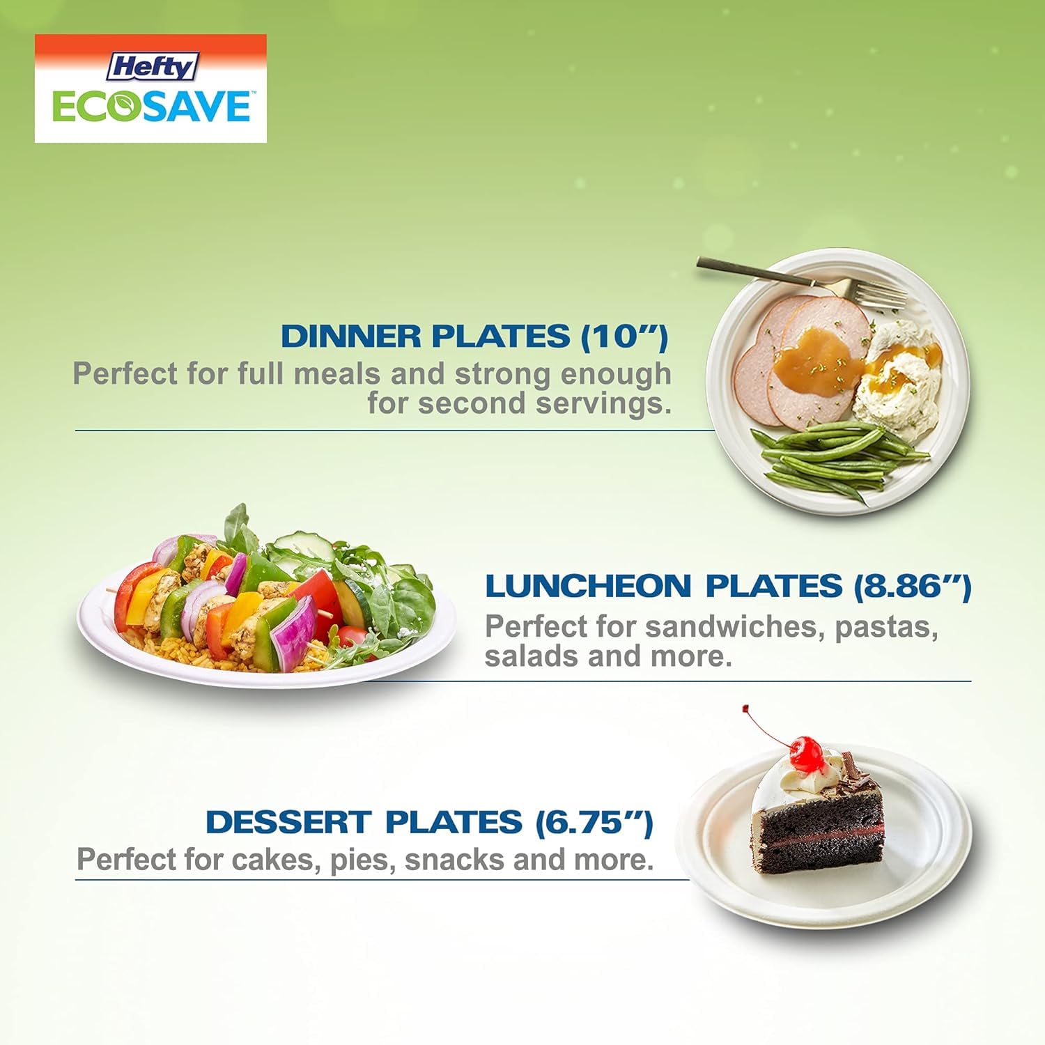 Hefty ECOSAVE Compostable Disposable Paper Plates Dinner 10