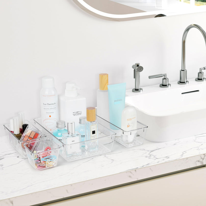 Vtopmart 25 PCS Plastic Clear Drawer Organizer, Acrylic Desk Drawer organizers, Organization and Storage for Makeup, Bathroom, Office, kitchen, Bedroom 🍁 All In One Marketplace Canada
