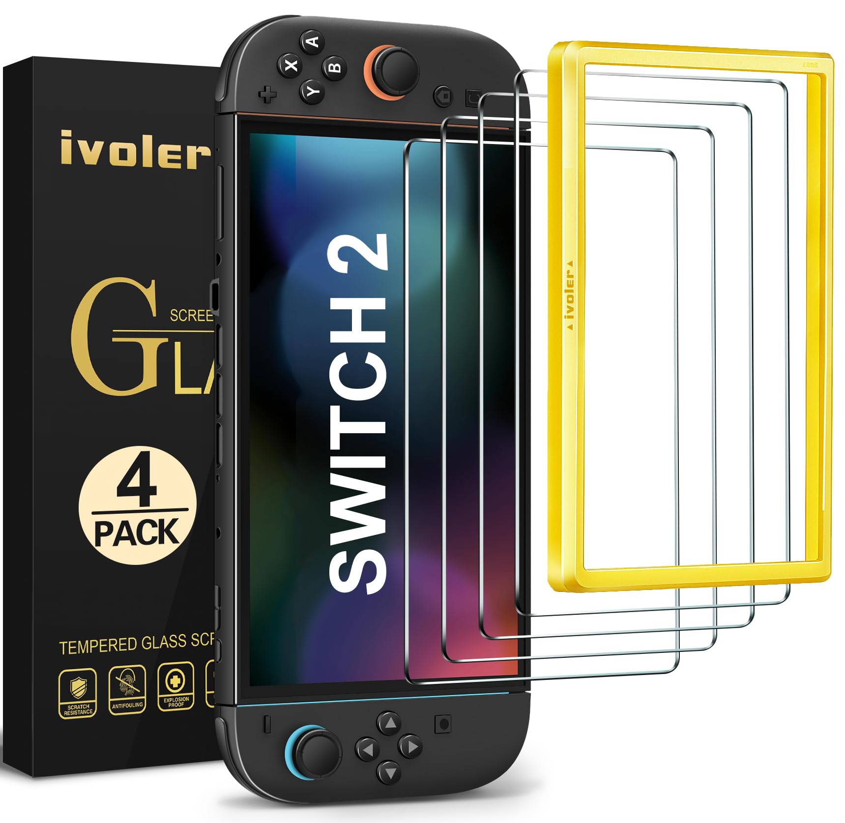 ivoler 4-Pack Screen Protector Tempered Glass for Nintendo Switch 2 Model 2025 with [Alignment Frame] Accessories Transparent HD Clear Anti-Scratch Screen Protector for Nintendo Switch 2, 7.9-Inch 🍁 All In One Marketplace Canada