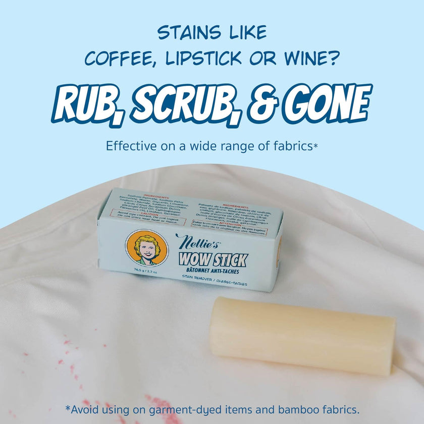 Nellie's Wow Stick - Stain Remover for Fabrics & Clothes - Cleans Grass, Makeup, Wine, Grease, Coffee, Blood and Pet Stains for Fabrics, Laundry, and More - Plant-Based & Eco-Friendly (2.7 oz.) 🍁 All In One Marketplace Canada