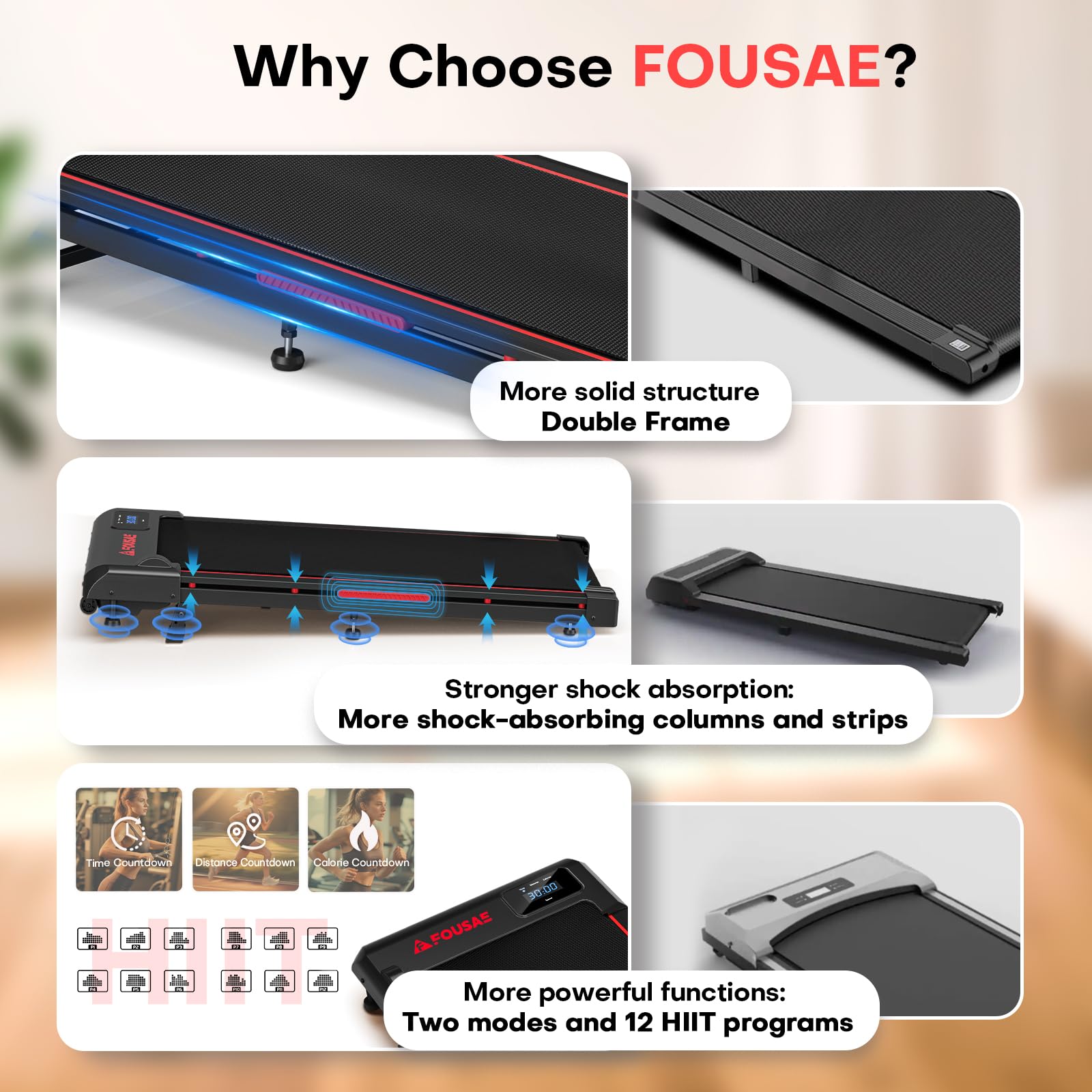 Walking Pad, FOUSAE 3 in 1 Max 6.2 MPH Treadmill for Home with Double Frame 330 LB Weight Capacity, Powerful 2.5 HP Wider Belt Walking Pad with 9% Incline, 12 HIIT Programes, Magnetic Remote Control 🍁 All In One Marketplace Canada