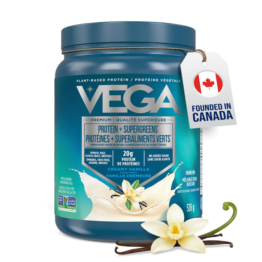 Vega Protein + Supergreens - 20g Plant-Based Pea Protein with Veggies, Vanilla, 18 Servings, Vegan Keto, Non-GMO, Gluten Free, Dairy Free, Low Carb, 526g (Packaging May Vary) 🍁 All In One Marketplace Canada