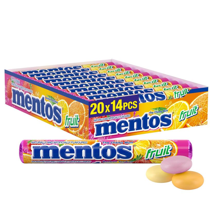 Mentos Chewy Mints, Fruit - Pack of 20 Rolls (280 Pieces), 37g per roll 🍁 All In One Marketplace Canada