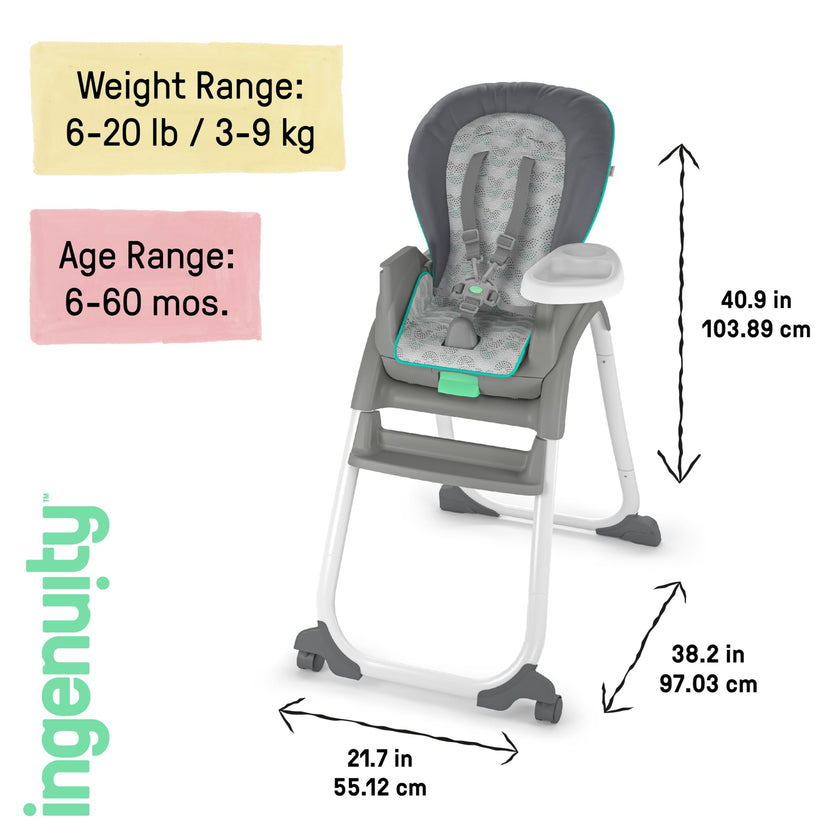Ingenuity Full Course 6-in-1 High Chair - Baby to 5 Years Old, 6 Convertible Modes, 2 Dishwasher Safe Trays - Astro 🍁 All In One Marketplace Canada
