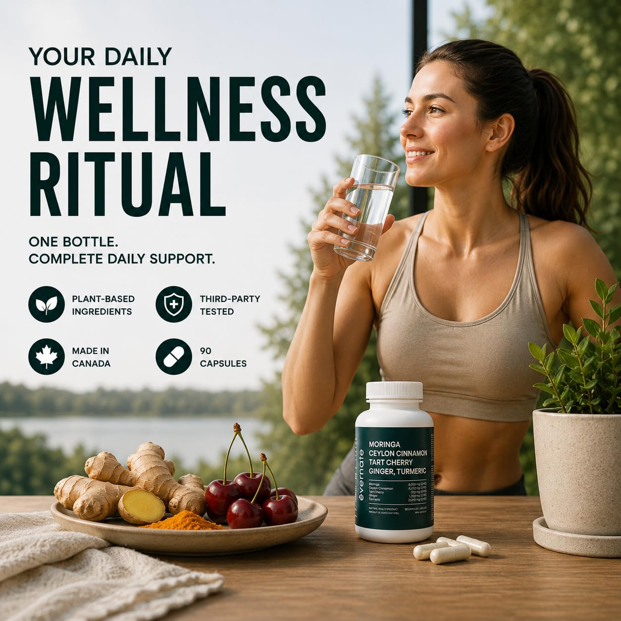 ALL-IN-ONE Moringa 8000 mg with Ceylon Cinnamon 4000 mg, Tart Cherry, Turmeric, Ginger & Garlic (Per Serving: 2 Capsules) – Antioxidant, Detox, Energy & Metabolic Support – Made in Canada 🍁 All In One Marketplace Canada