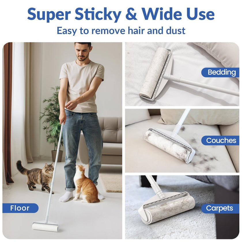 Large Lint Rollers for Carpet, Sticky Rollers for Floor DELOMO 9.45 in with 3 Extendable Handle, Long Handle Sticky Mop for Cleaning Carpets, Cars, Bedding, and Pet Hair, Ideal Gift for Pet Owners 🍁 All In One Marketplace Canada