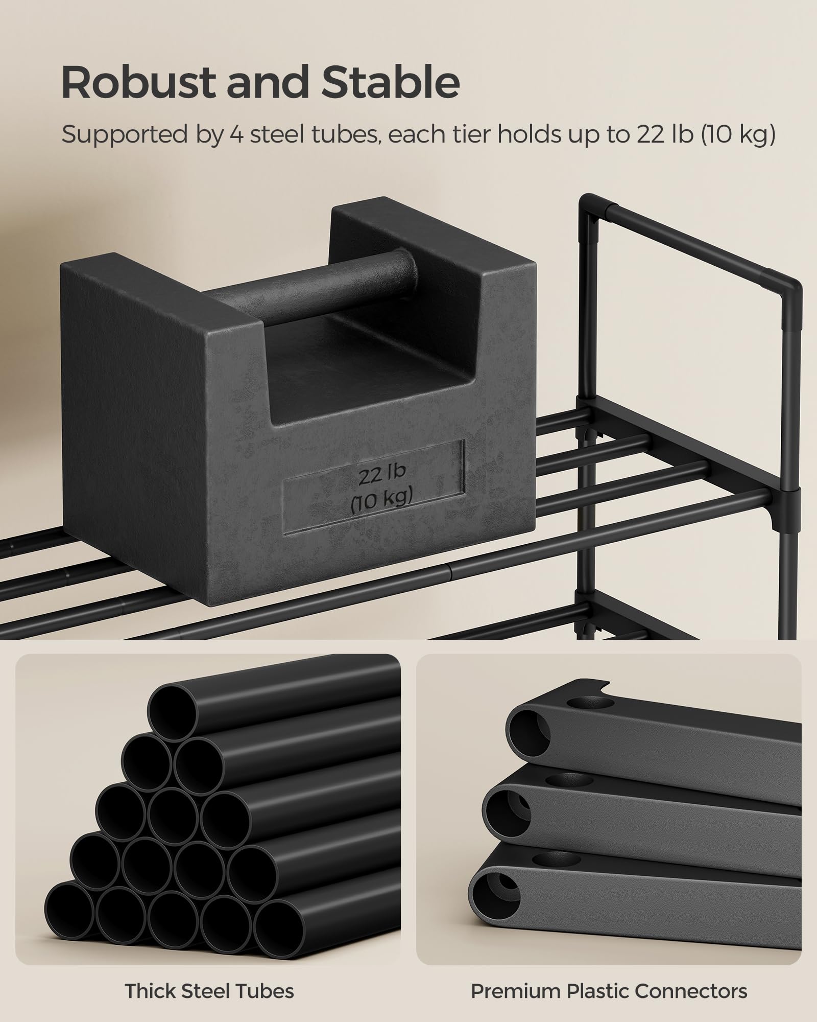 SONGMICS Shoe Rack, 3-Tier Shoe Organizer, Sturdy Storage Shelf, Upright or Upside Down, for 16-20 Pairs, Stackable, for Entryway, 30 x 92 x 55 cm, Black ULSA303B02 🍁 All In One Marketplace Canada