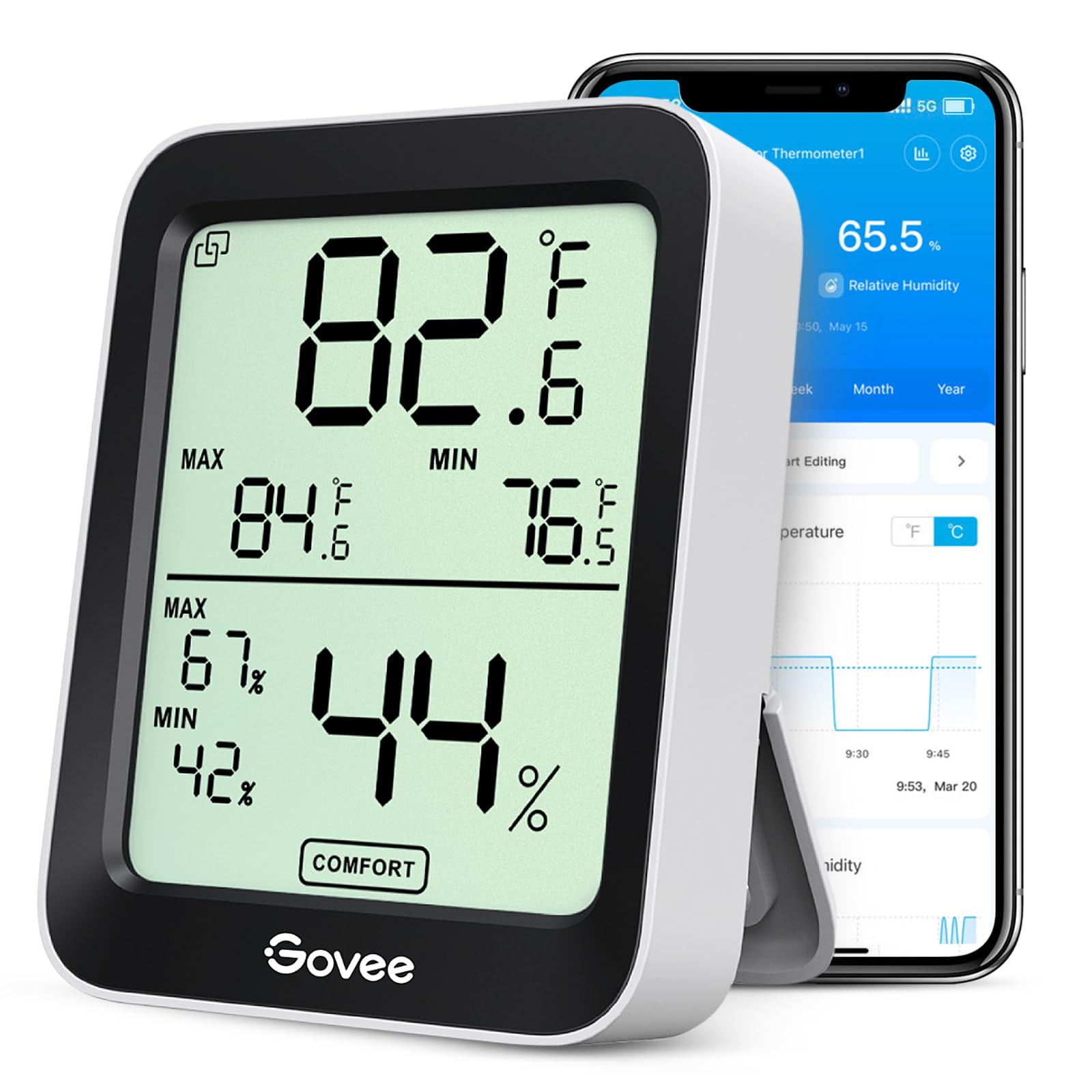Govee Bluetooth Hygrometer Thermometer, Room Temperature Humidity Meter with APP Alerts and Data Storage, 50m Bluetooth Range, Large LCD Display, Humidity Monitor Sensor for Baby Greenhouse Garage 🍁 All In One Marketplace Canada