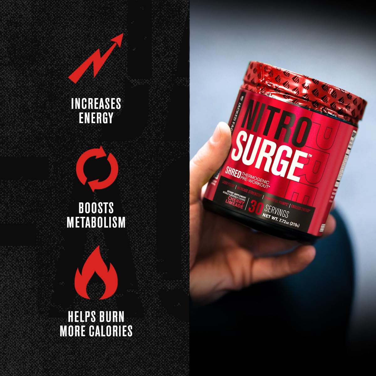 NITROSURGE Shred Thermogenic Pre Workout Supplement - Energy Booster, Instant Strength Gains, Sharp Focus, Powerful Pumps - Nitric Oxide Booster & PreWorkout Powder - 30Sv, Orange Pineapple 🍁 All In One Marketplace Canada