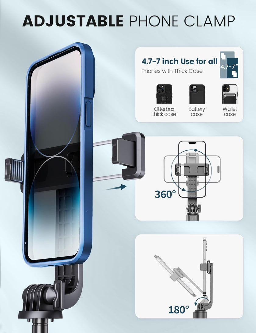 ANXRE Selfie Stick Tripod with Fill Light and Stable Base, Extendable Phone Tripod with Detachable Wireless Remote, 50
