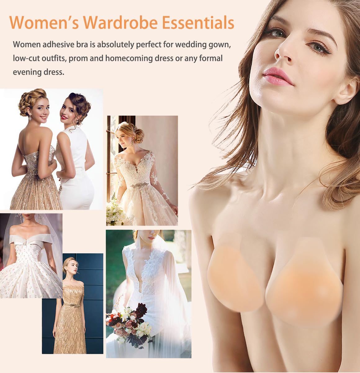 Deceny CB Sticky Bra Push Up Adhesive Bra Invisible Silicone Bra Backless Strapless Bras with Nipple Covers for Women(C/D,Beige) 🍁 All In One Marketplace Canada