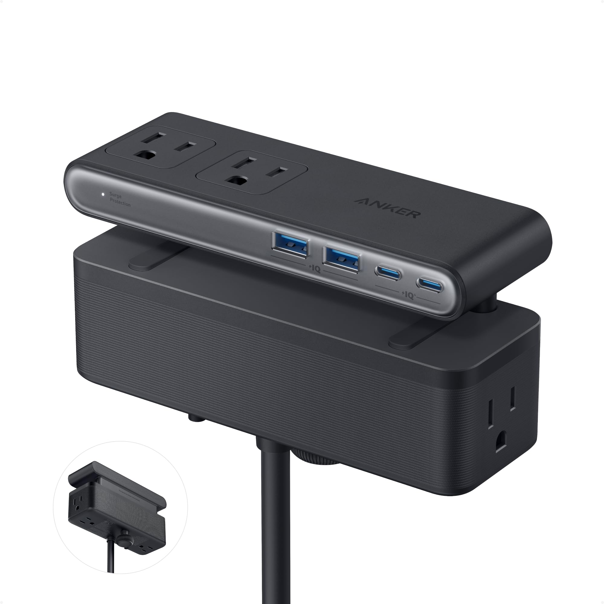 Anker Nano Power Strip, Desk Clamp with 1500J Surge Protector, 5ft Extension Cord, 70W Max Gaming Desk Accessories, 6 AC, 2 USB A, 2 USB C, Home Office Essentials, Fit 0.6~1.8'' Tabletop Edge (Black) 🍁 All In One Marketplace Canada