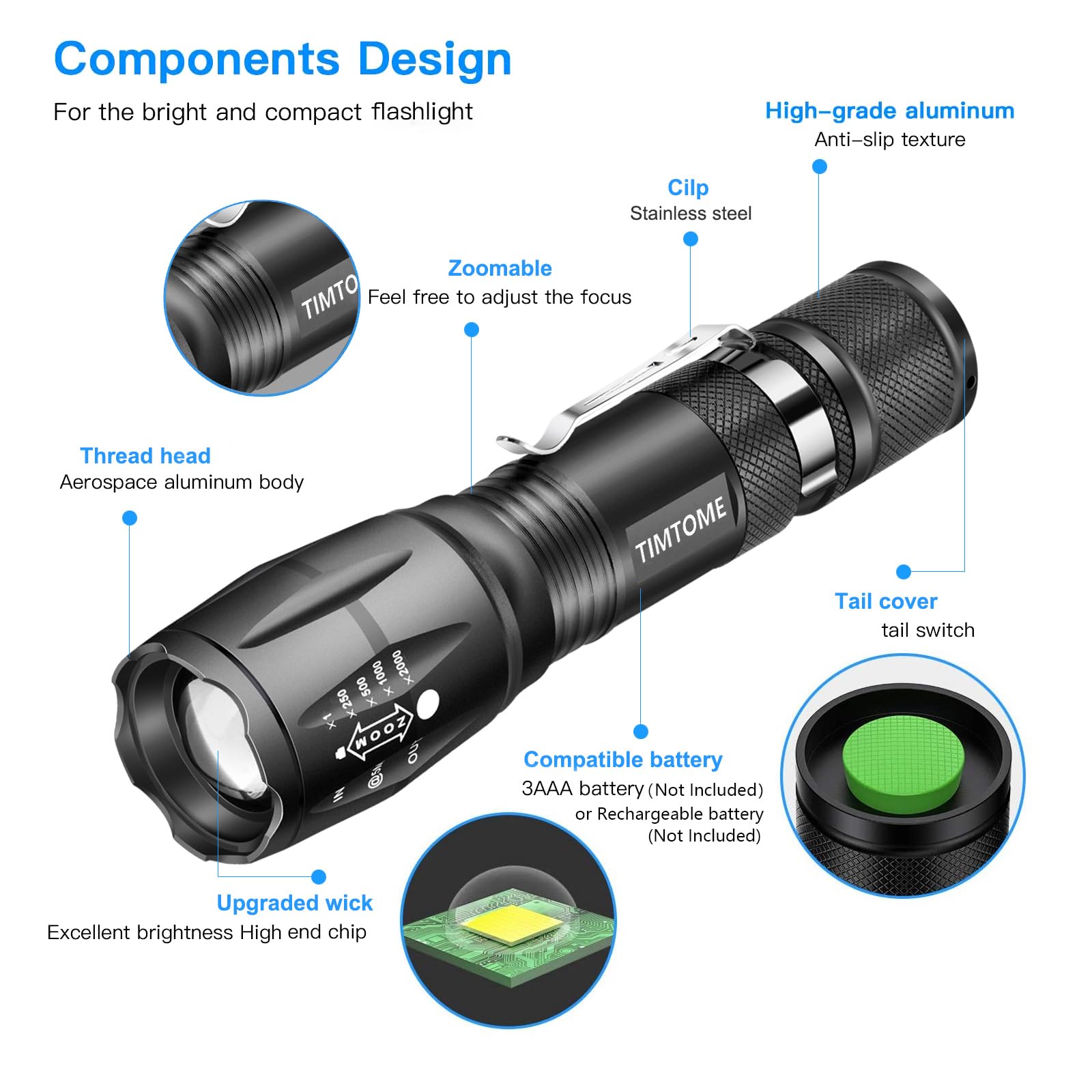 LED Flashlight, Ultra Bright XML T6 Handheld Flashlights - High Lumen, Zoomable, 5 Modes, Water-Resistant - Perfect for Camping Biking Home Emergency or Gift-Giving（2 Pack） 🍁 All In One Marketplace Canada