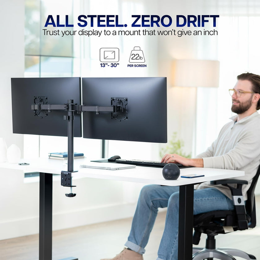 VIVO Dual Monitor Desk Mount, Holds 2 Computer Screens up to 30 inches and 22lbs Each, Heavy Duty Fully Adjustable Steel Stand with C-Clamp and Grommet, Black, STAND-V002 🍁 All In One Marketplace Canada