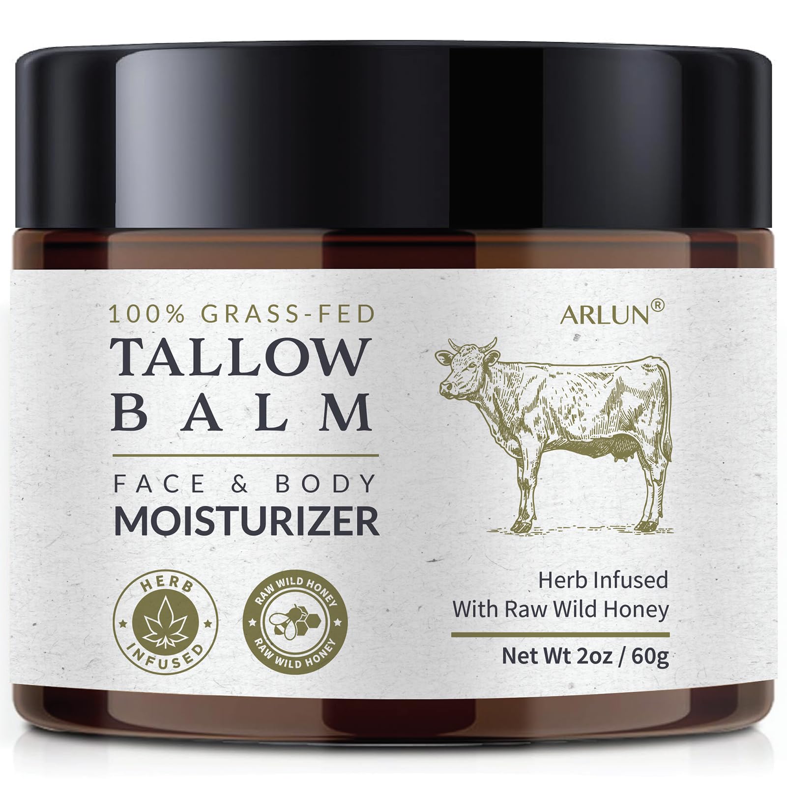 Beef Tallow and Honey Balm for Skin: Whipped Grass Fed Beef Tallow Balm Moisturizer with Raw Honey and Olive Oil for Face and Body - Natural Cow Fat Cream Unscented 🍁 All In One Marketplace Canada