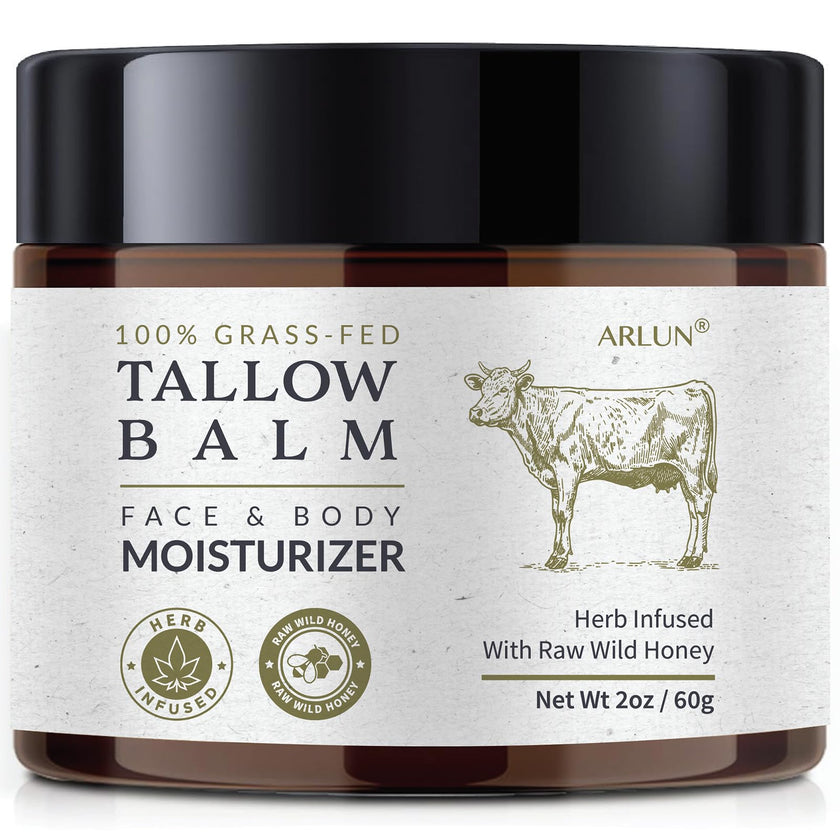 Beef Tallow and Honey Balm for Skin: Whipped Grass Fed Beef Tallow Balm Moisturizer with Raw Honey and Olive Oil for Face and Body - Natural Cow Fat Cream Unscented 🍁 All In One Marketplace Canada