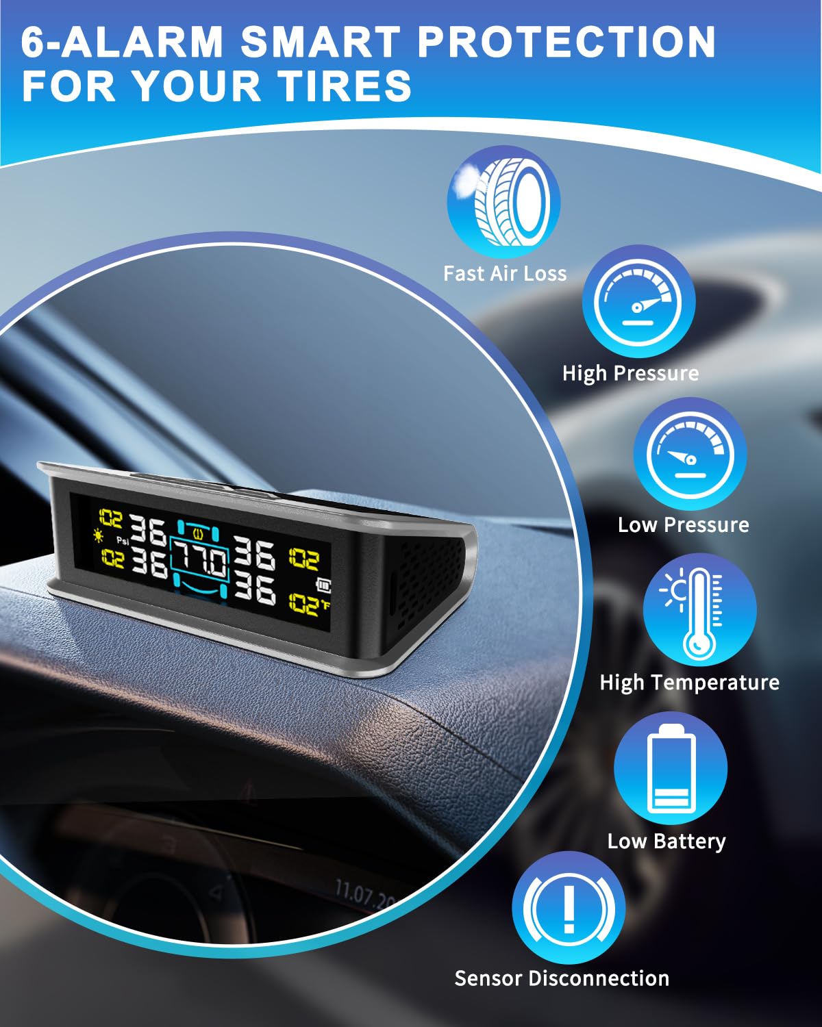 Flydew RV Tire Pressure Monitoring System (TPMS) - TPMS sensors Set of 4 | Solar/USB Charger | LCD Display | for RV/Truck/SUV/MPV/Sedan | TPMS Kit 🍁 All In One Marketplace Canada