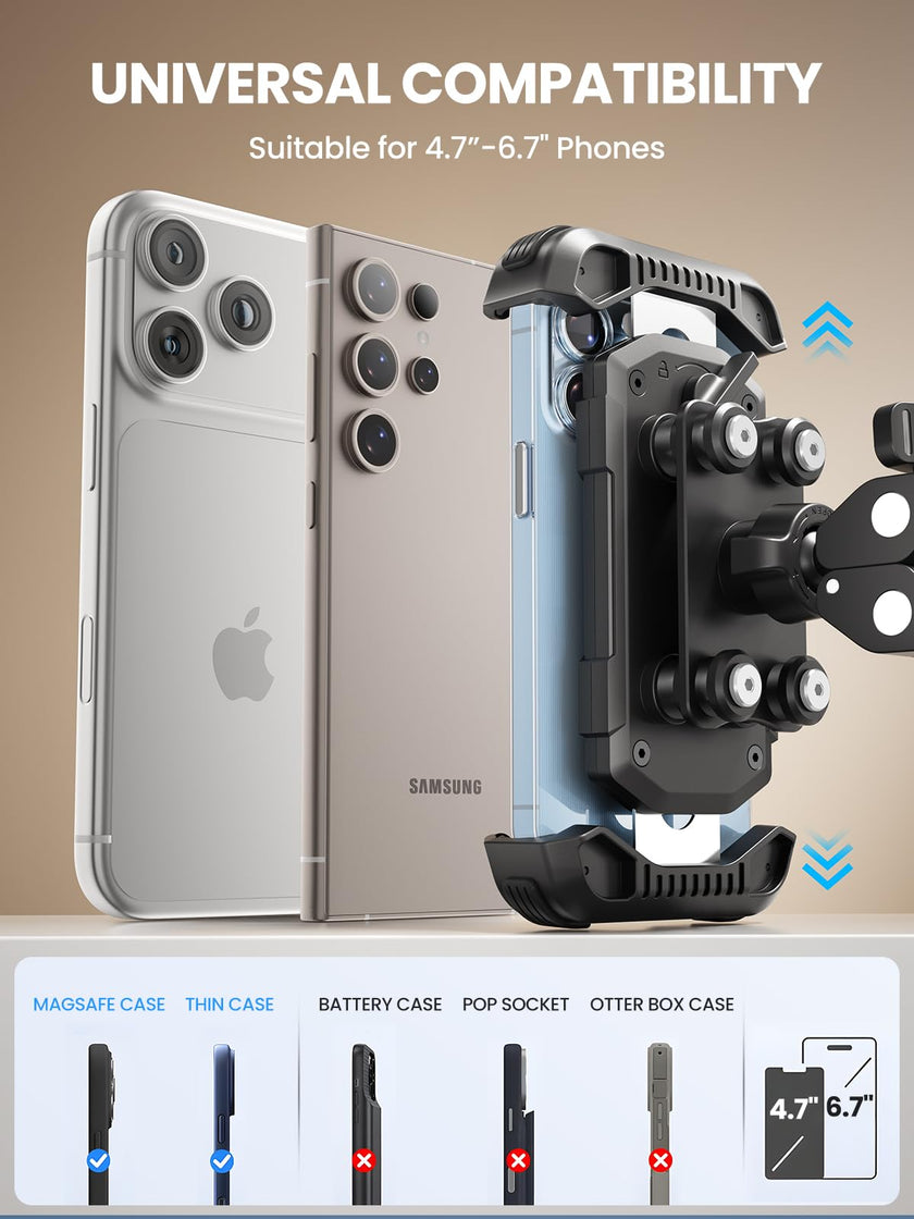 Tounee Bike Phone Mount Holder with Dual Vibration Dampener - Quick Release Handlebar Clip for Bicycle/Cycling, Upgraded Anti-Shock Design Fits iPhone 16/15/14 Pro Max & 4.7-6.7
