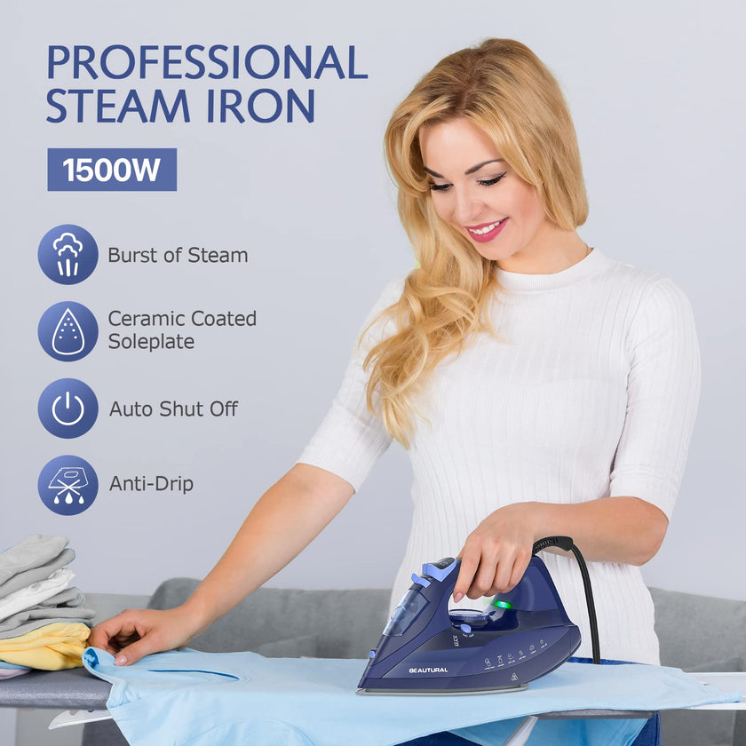 BEAUTURAL Steam Iron for Clothes with Precision Thermostat Dial, Ceramic Coated Soleplate, 3-Way Auto-Off, Self-Cleaning, Anti-Calcium, Anti-Drip 🍁 All In One Marketplace Canada