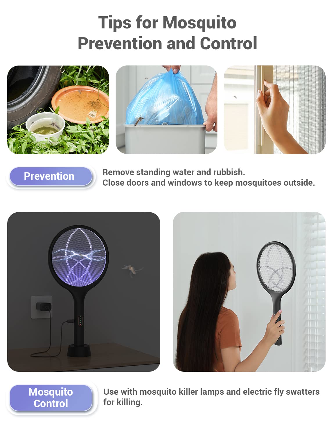 YISSVIC Bug Zapper Racket Electric Fly Swatter Fly Zapper Indoor Outdoor Rechargeable (Black-2 Piece) 🍁 All In One Marketplace Canada
