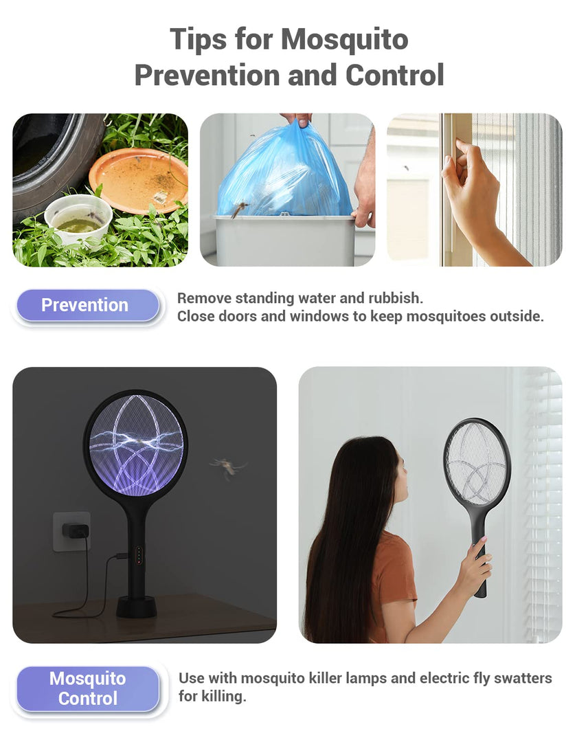 YISSVIC Bug Zapper Racket Electric Fly Swatter Fly Zapper Indoor Outdoor Rechargeable (Black-2 Piece) 🍁 All In One Marketplace Canada