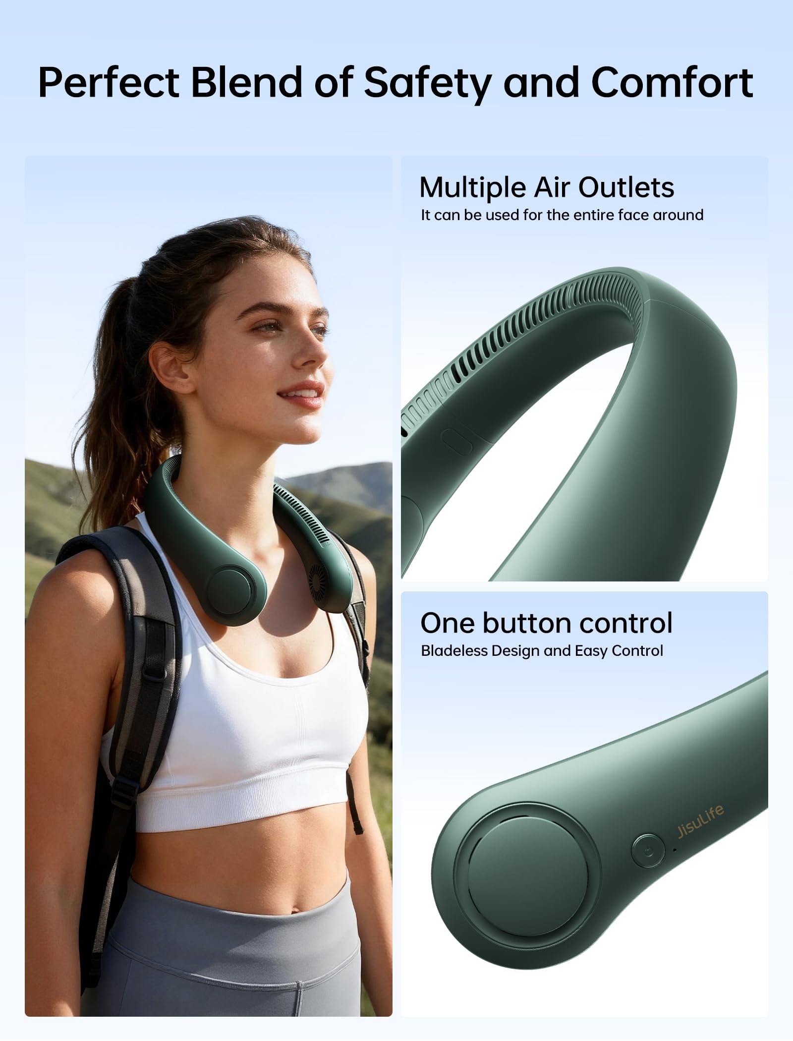 JISULIFE Portable Neck Fan, Hands Free Bladeless Hanging Sport Fan, 4000 mAh Battery Operated Wearable Personal Fan, Leafless, Rechargeable, Headphone Design, USB Powered,5 Speeds-Dark Green 🍁 All In One Marketplace Canada