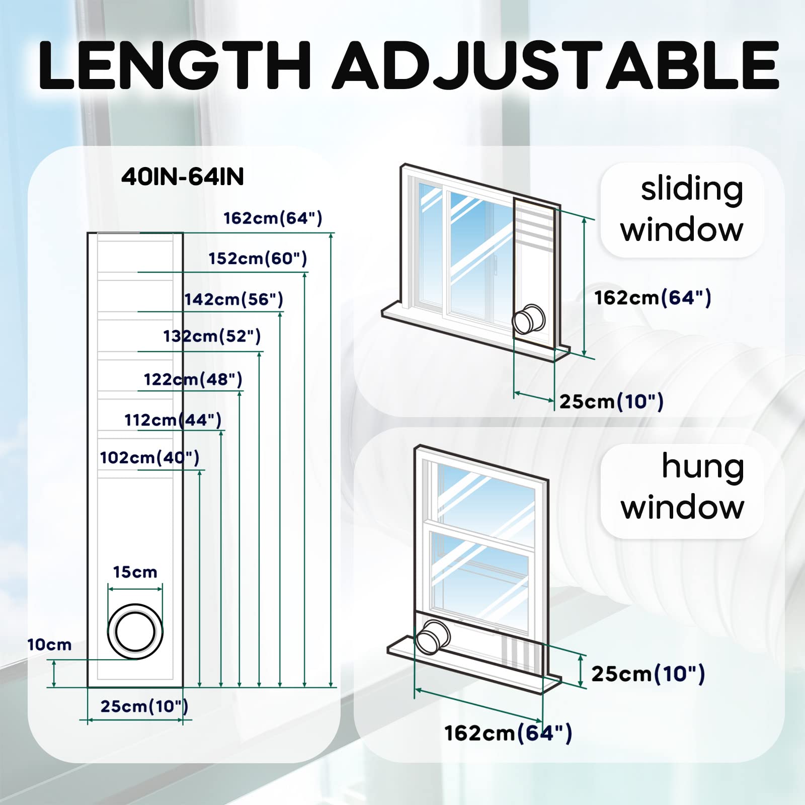LOVIGA Portable Air Conditioner Window Kit, Window Vent Kit Seal Kit for Portable Air Conditioner Dryer, 25x102~162cm Length Adjustable 2022 Upgraded 100% Sealing Waterproof Easy to Install 🍁 All In One Marketplace Canada