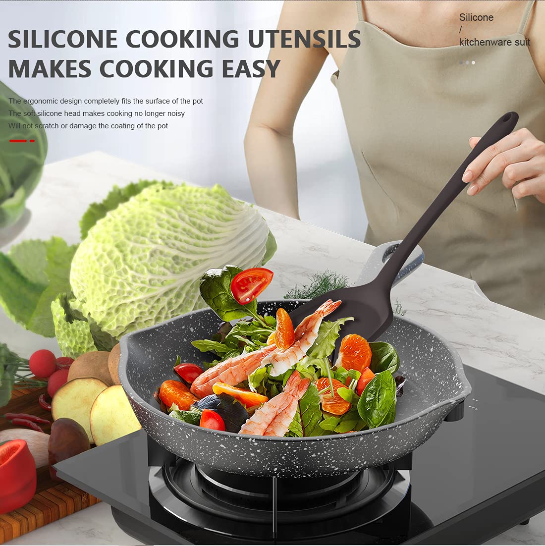 Silicone Cooking Utensils Set - 446°F Heat Resistant Kitchen Utensils,Spatula Sets,Turner Tongs,Spoon,Kitchen Utensil Gadgets Tools Set for Nonstick Cookware,Dishwasher Safe BPA Free (Gray) 🍁 All In One Marketplace Canada