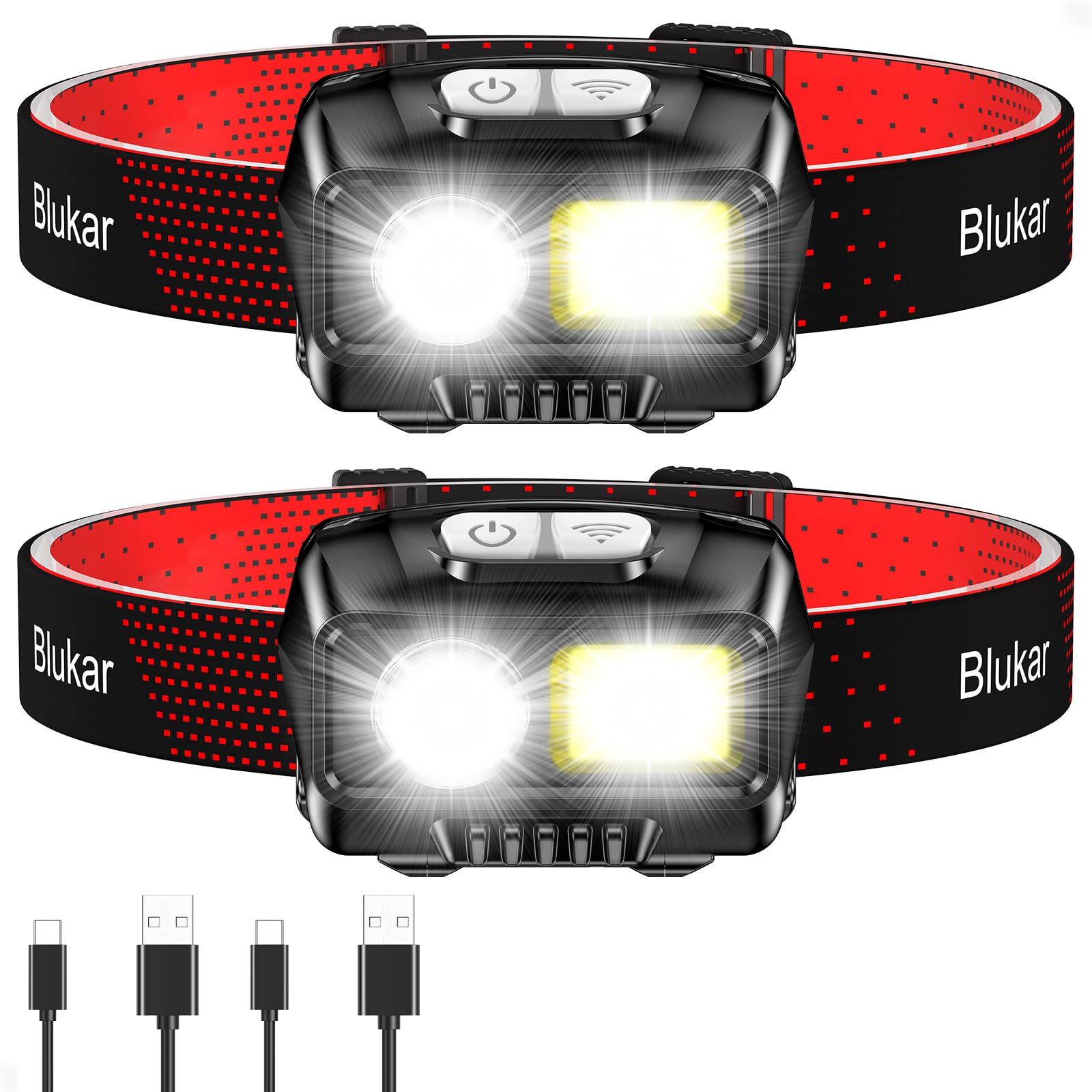 Blukar LED Headlamp Rechargeable,2000L High Lumen Super Bright Dimmable Headlight Flashlight with Motion Sensor- 8 Modes,Spotlight&Floodlight,IPX5 Waterproof for Camping,Hiking,Running,Fishing -2 Pack 🍁 All In One Marketplace Canada