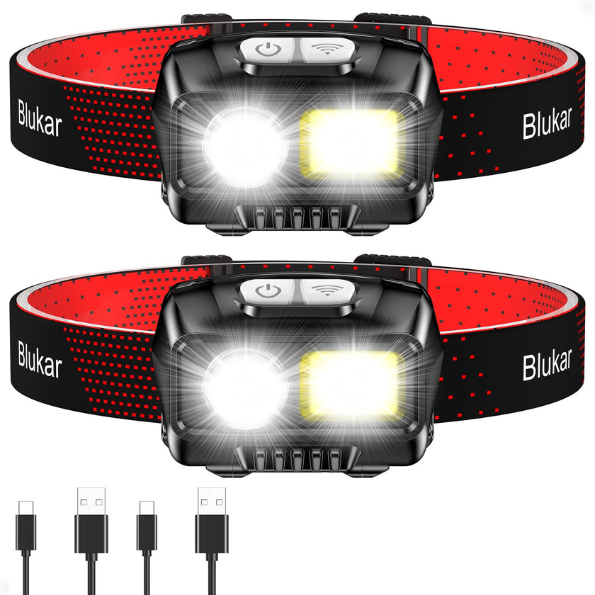 Blukar LED Headlamp Rechargeable,2000L High Lumen Super Bright Dimmable Headlight Flashlight with Motion Sensor- 8 Modes,Spotlight&Floodlight,IPX5 Waterproof for Camping,Hiking,Running,Fishing -2 Pack 🍁 All In One Marketplace Canada