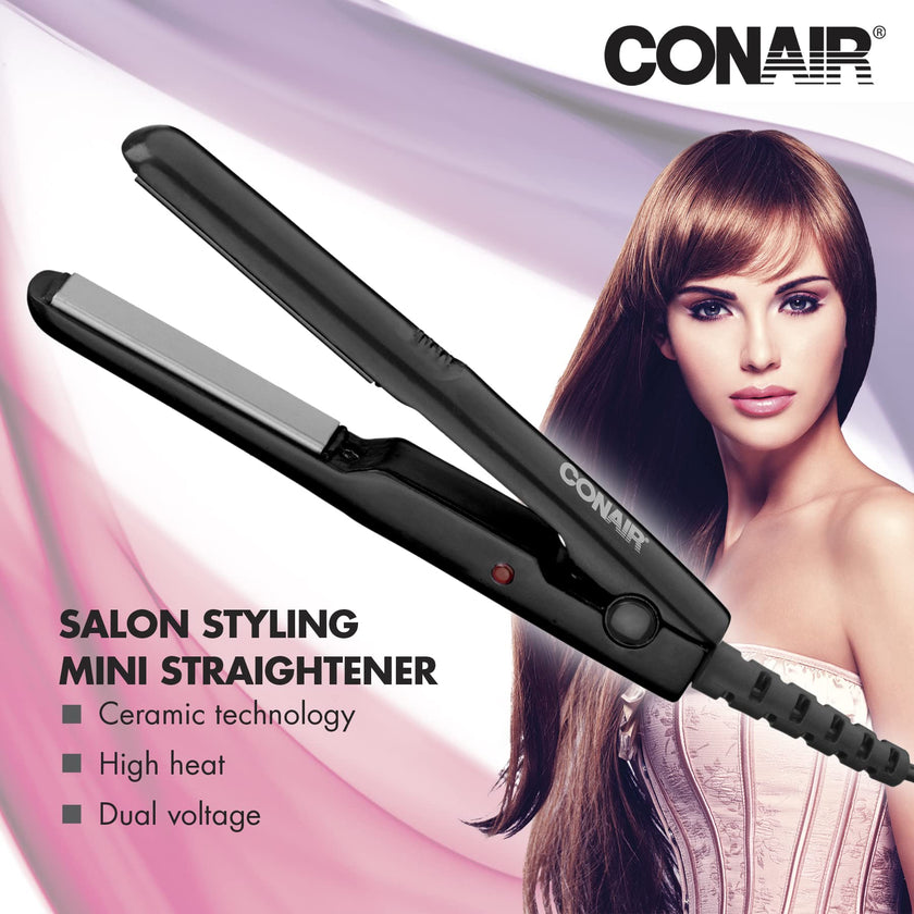 Conair Mini Pro CS80XAC 1/2-Inch Hair Straightener, 56°F (180°C) High Heat, Dual Voltage, 13mm Flat Iron, Black, Travel flat iron 🍁 All In One Marketplace Canada