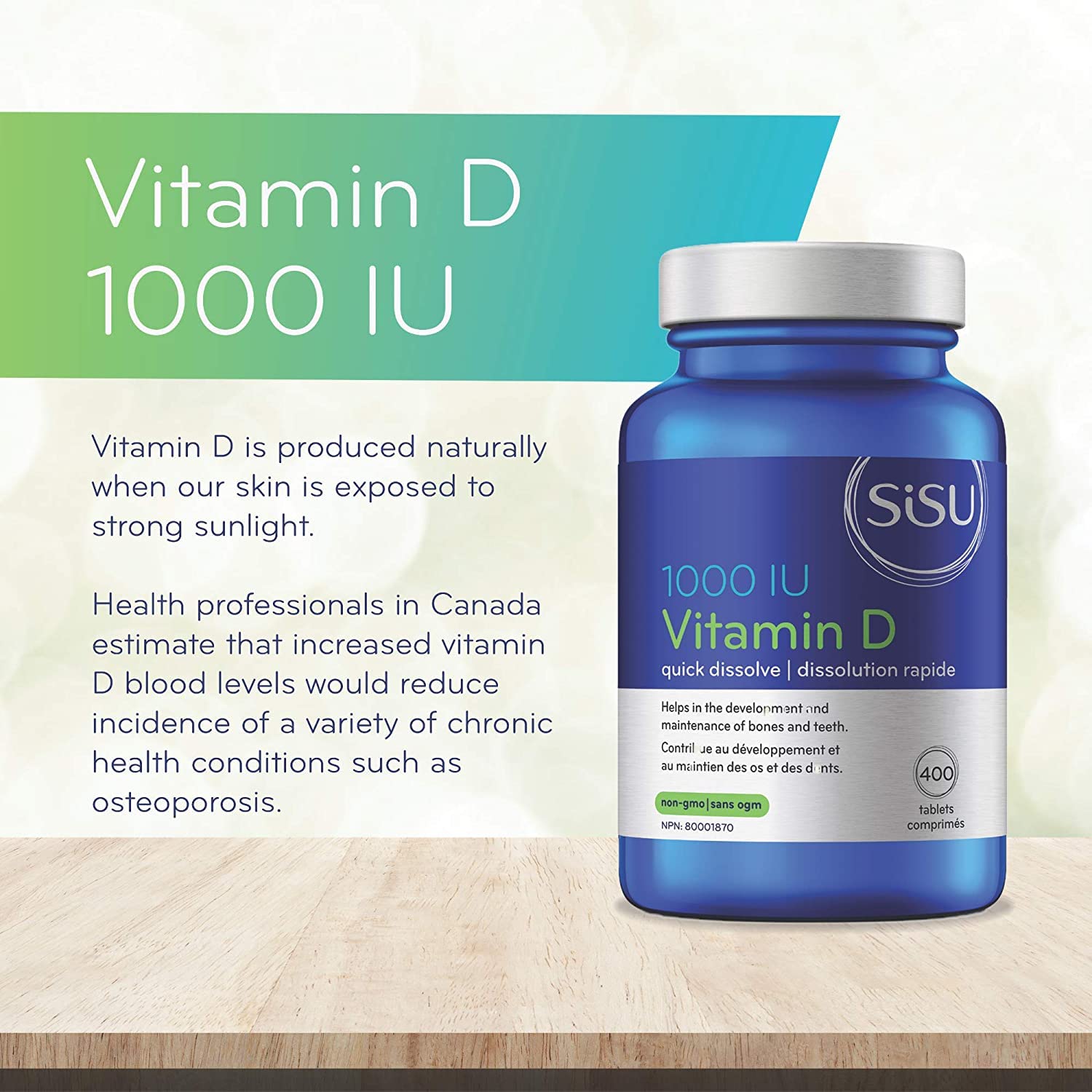 SISU Vitamin D 1000 IU, Unflavoured | Essential to Proper Calcium Absorption and Preventing Bone Loss | 400 Tiny, Quick-Dissolving Tablets | Gluten Free, Dairy Free, Non-GMO 🍁 All In One Marketplace Canada