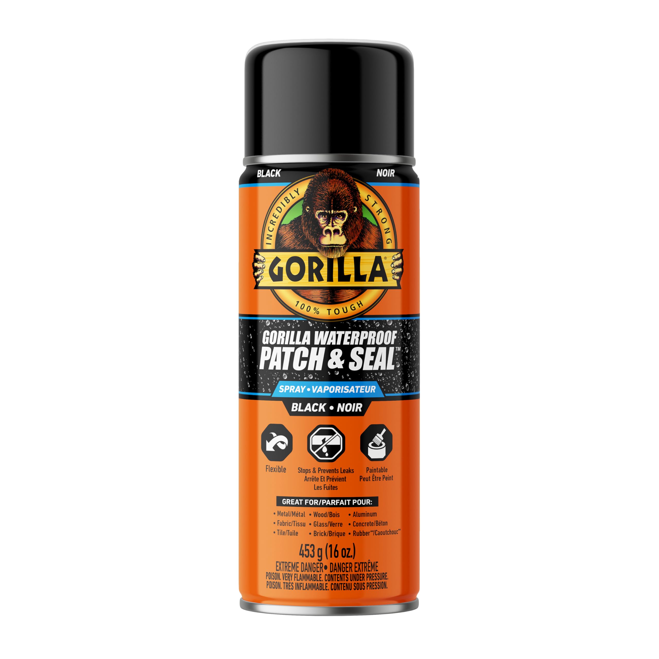 Gorilla Waterproof Patch & Seal Spray, Flexible Rubberized Coating, Seals Out Water Air & Moisture, Stops & Prevents Leaks, Black, 16oz/453g, (Pack of 1) 🍁 All In One Marketplace Canada