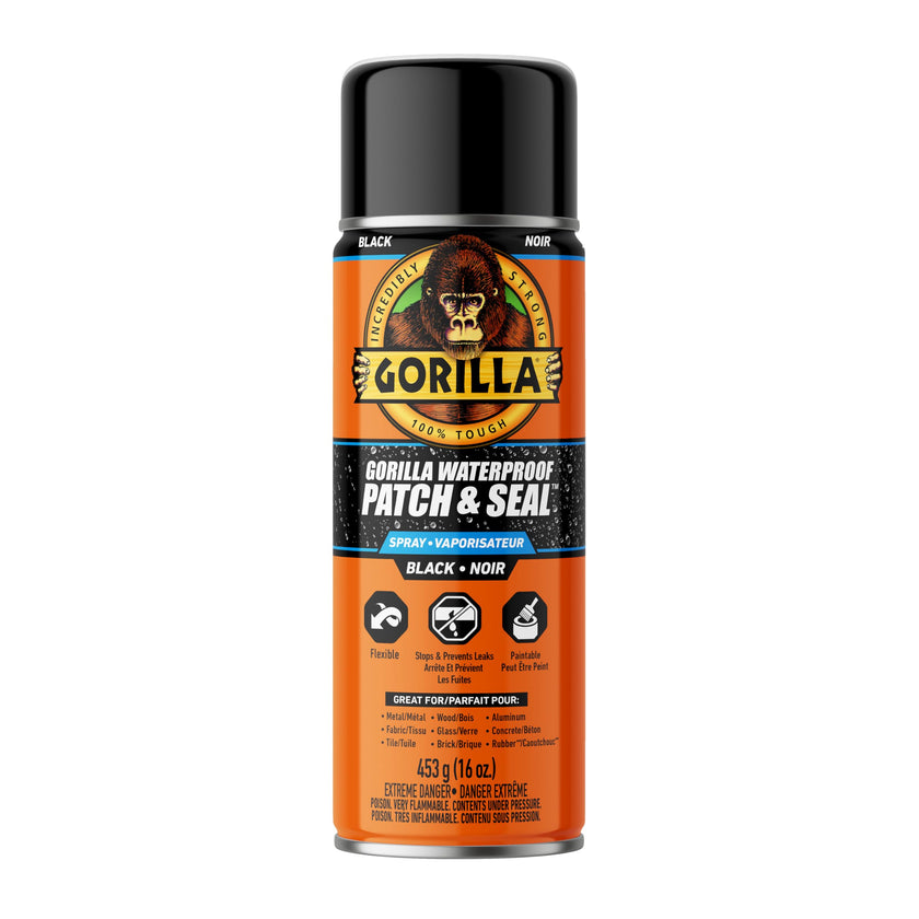 Gorilla Waterproof Patch & Seal Spray, Flexible Rubberized Coating, Seals Out Water Air & Moisture, Stops & Prevents Leaks, Black, 16oz/453g, (Pack of 1) 🍁 All In One Marketplace Canada