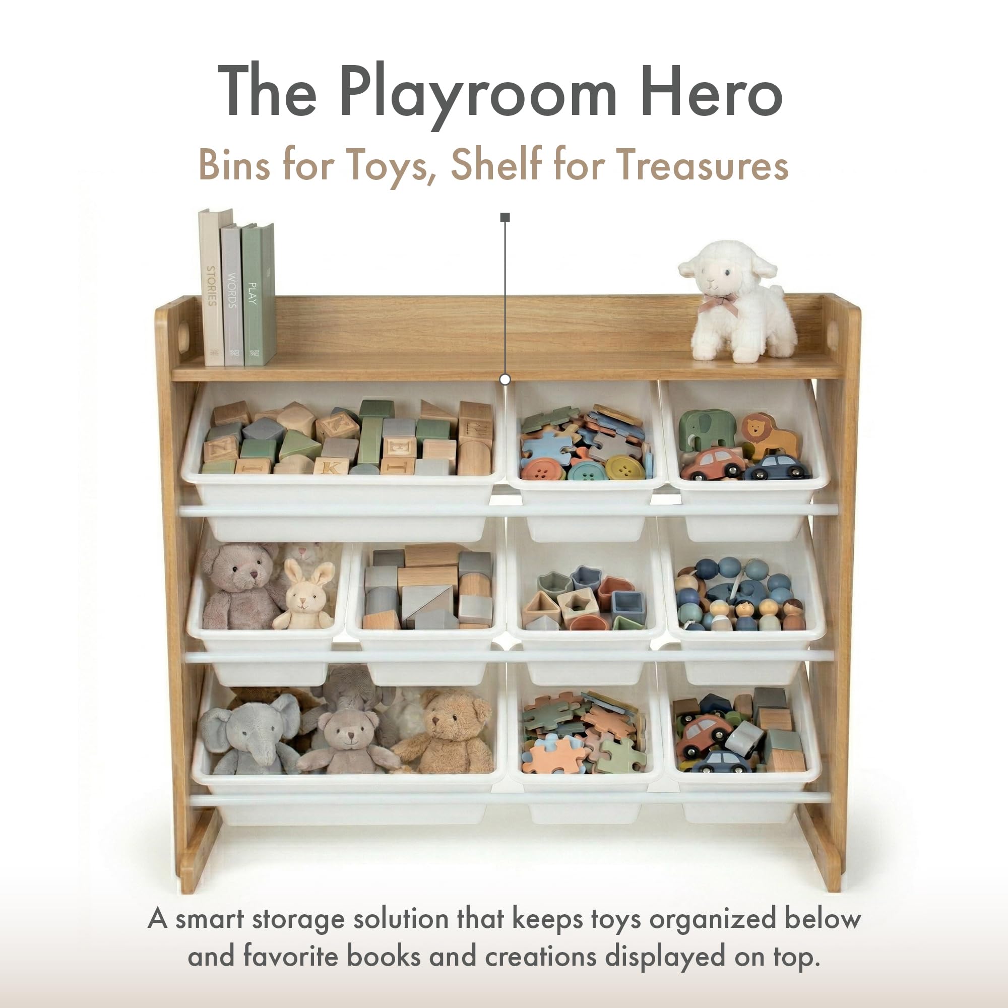 Humble Crew Toy Storage Organizer with Top Shelf and 9 Removable Bins, Natural/White – Toddler Bookshelf with Toy Organizer - Modern Toy Rack Ideal for Kids' Rooms, Playrooms, and Nurseries 🍁 All In One Marketplace Canada