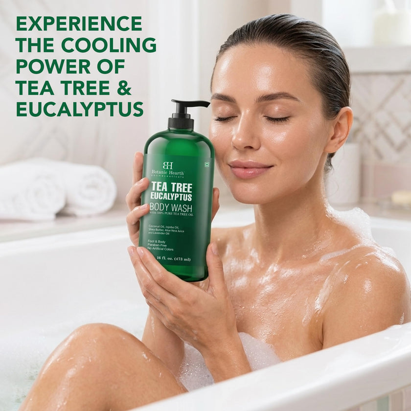 Botanic Hearth Eucalyptus Tea Tree Body Wash | Shower Gel - 16 fl oz | for Men and Women | Antifungal, Moisturizing & Soothing Formula with Natural Oils 🍁 All In One Marketplace Canada