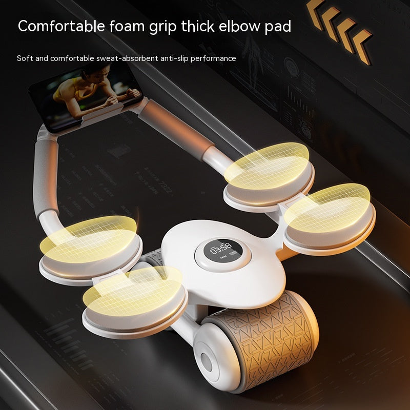 Multifunctional Ab Wheel Roller with Auto-Rebound, LCD Timer & Phone Holder – Gray