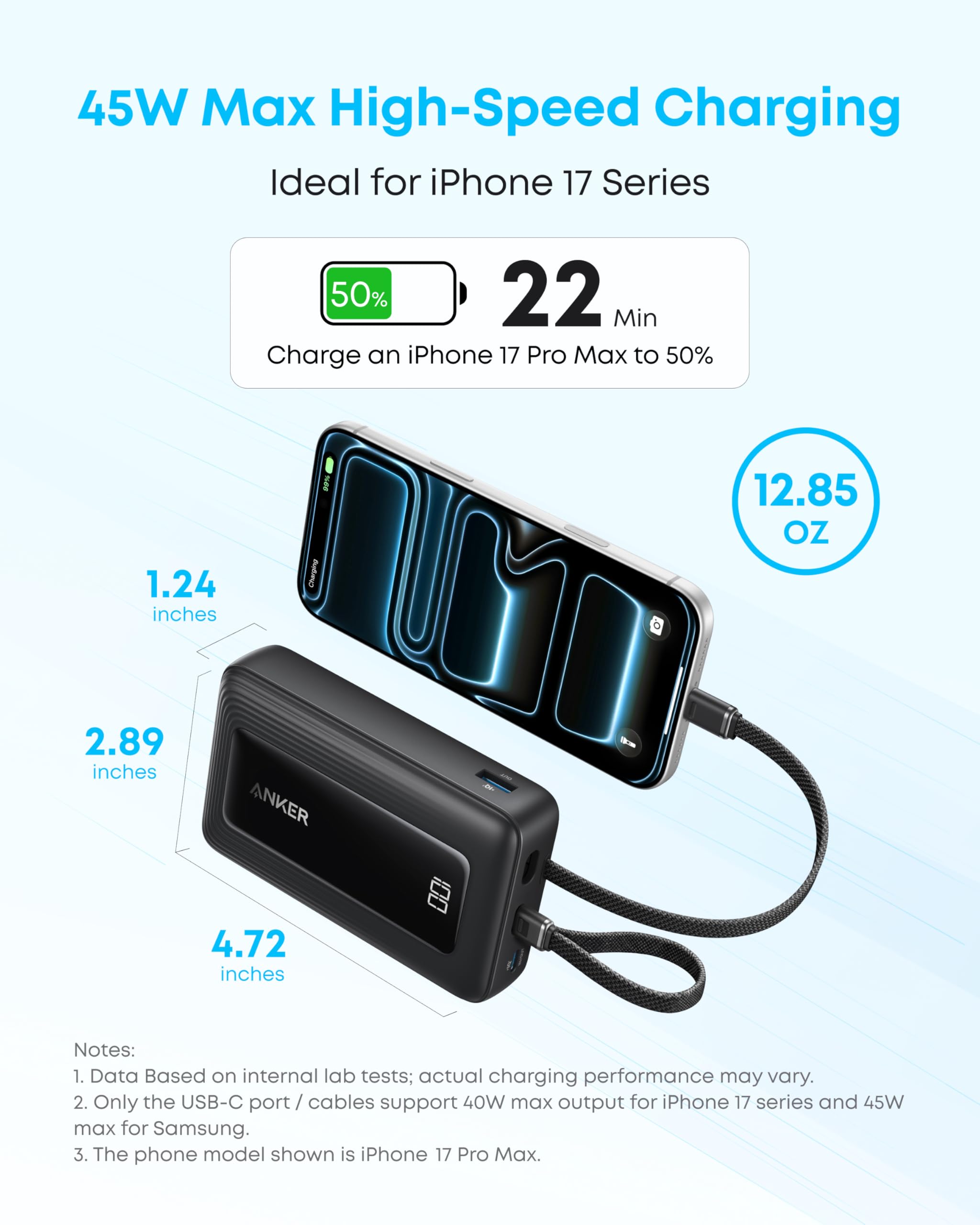 Anker Zolo Power Bank, 20,000mAh 45W Max Fast Portable Charger with Built-in USB-C Cable, USB C&A, 40W Battery Pack for iPhone 17 Series, MacBook, Samsung, and More (Built-in C Cable*2) 🍁 All In One Marketplace Canada
