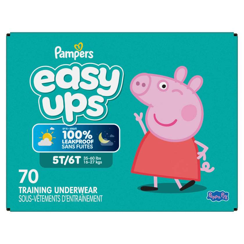 Pampers Easy Ups Girls & Boys Potty Training Pants, Size 7 (5T6T), Peppa Absorbent Training Underwear, Up to 100% Leakproof Day and Night, Hypoallergenic, 1 Pack (Count of 70) 🍁 All In One Marketplace Canada