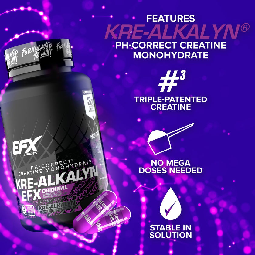 EFX Sports Kre-Alkalyn | PH-Correct Creatine Monohydrate | Informed-Choice, Gain Strength, Build Muscle & Enhance Performance I No Bloating, No Water Retention - 120 Capsules / 60 Servings 🍁 All In One Marketplace Canada