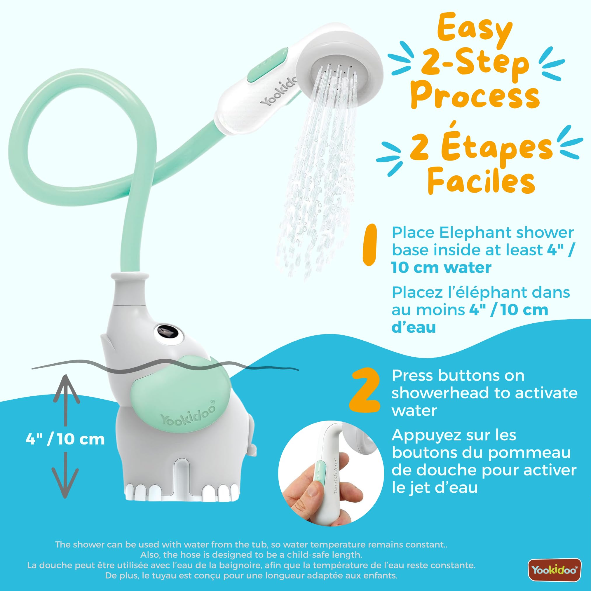 Yookidoo - Elephant Baby Bath Shower Head - Compact & Portable Baby Shower and Toy - Suitable for Newborns, Infants, and Toddlers - from Birth - Teal - 40212 🍁 All In One Marketplace Canada