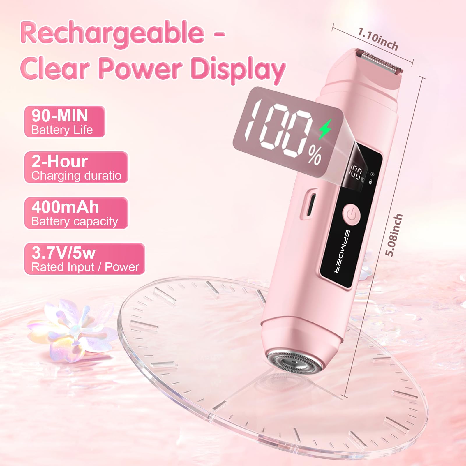 Bikini Trimmer Women, 2 in 1 Electric Razor, Painless Shaver for Women, IPX7 Waterproof USB Rechargeable Wet & Dry Hair Trimmer, Portable Travel Groomer for Bikini Line, Legs and Underarms, Pink 🍁 All In One Marketplace Canada