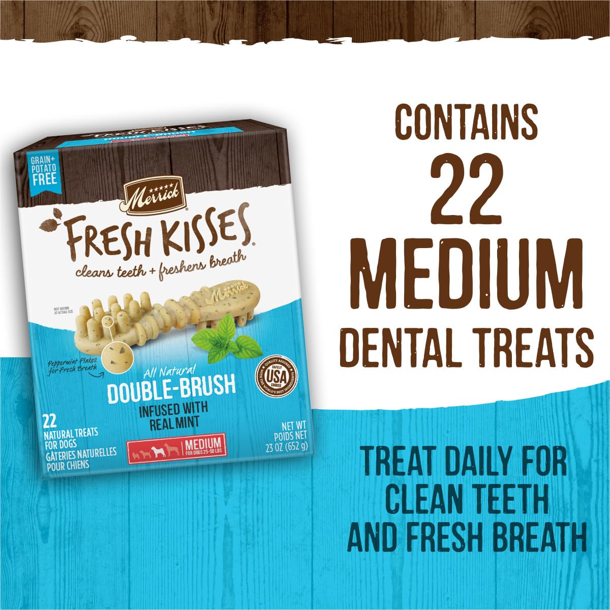 Merrick Fresh Kisses Mint Breath Strips Medium Brush Dental Dog Treat - Value Box (22 ct) 🍁 All In One Marketplace Canada