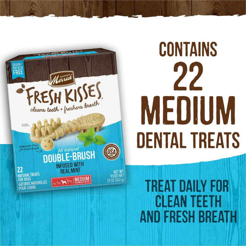 Merrick Fresh Kisses Mint Breath Strips Medium Brush Dental Dog Treat - Value Box (22 ct) 🍁 All In One Marketplace Canada