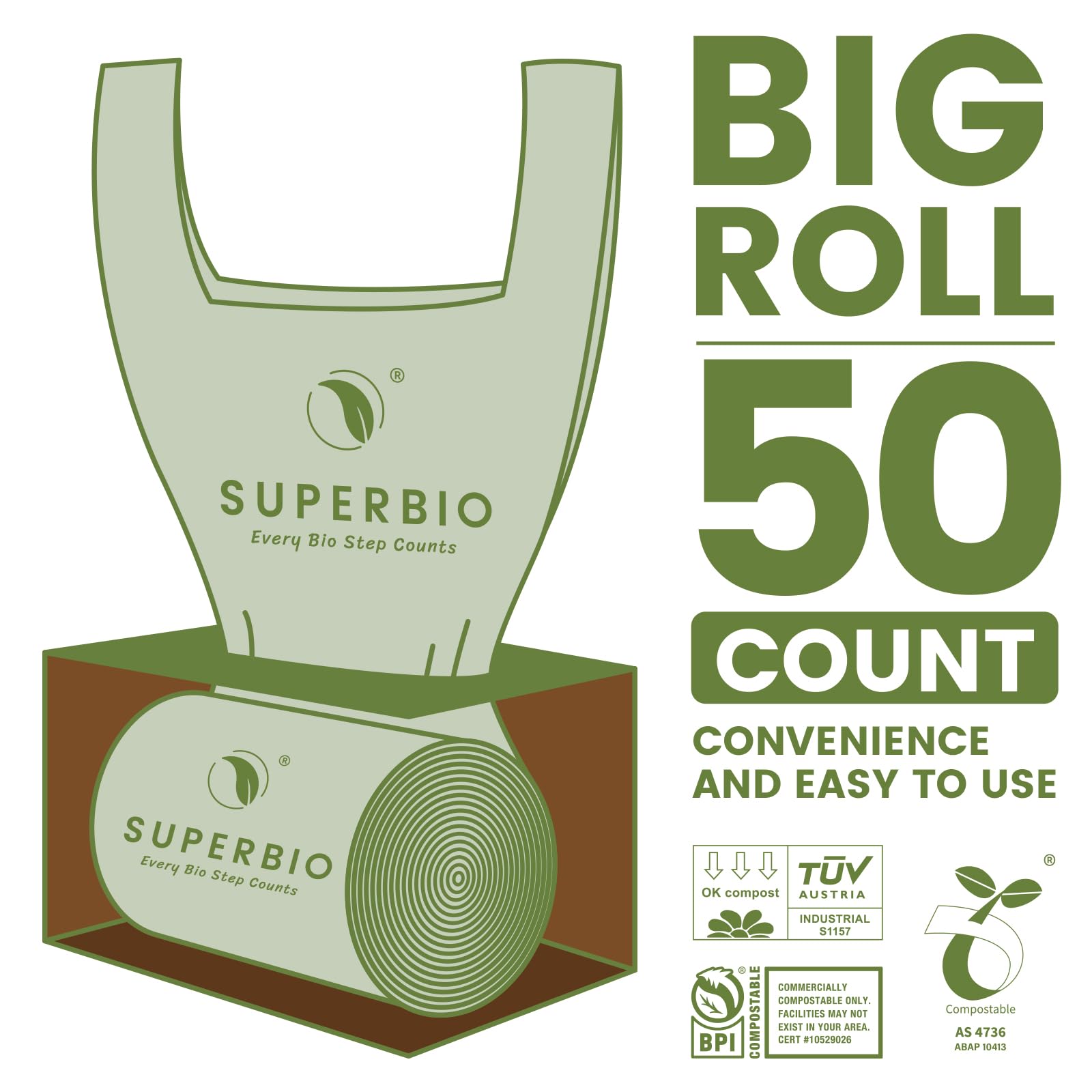 SUPERBIO Compostable Food Scrap Bags, 6L, Small Compost Bags for Counter Top Compost Bin, 50 Count, BPI & OK compost INDUSTRIAL Certified 🍁 All In One Marketplace Canada