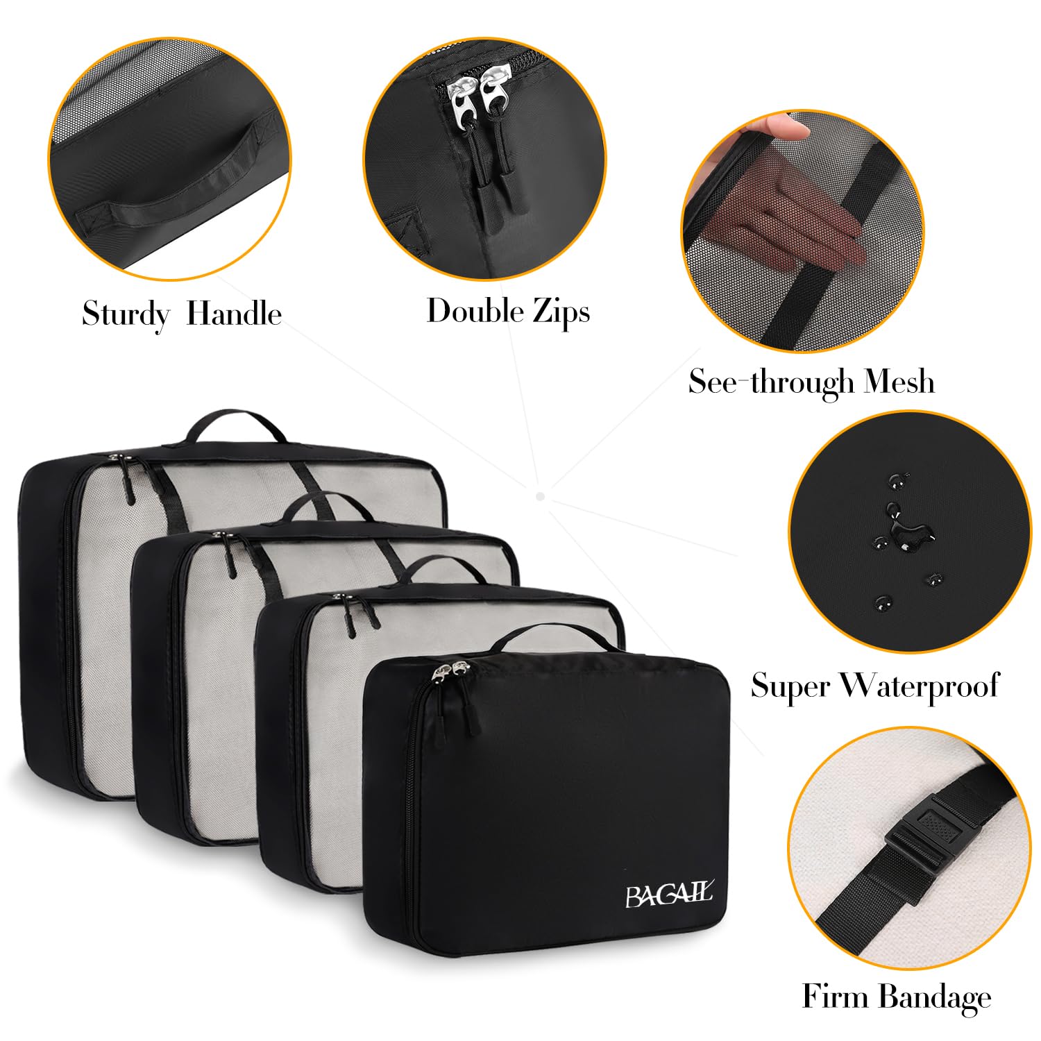 BAGAIL 8 Set Packing Cubes, Lightweight Travel Luggage Organizers with Shoe Bag, Toiletry Bag & Laundry Bag (Jet Black) 🍁 All In One Marketplace Canada