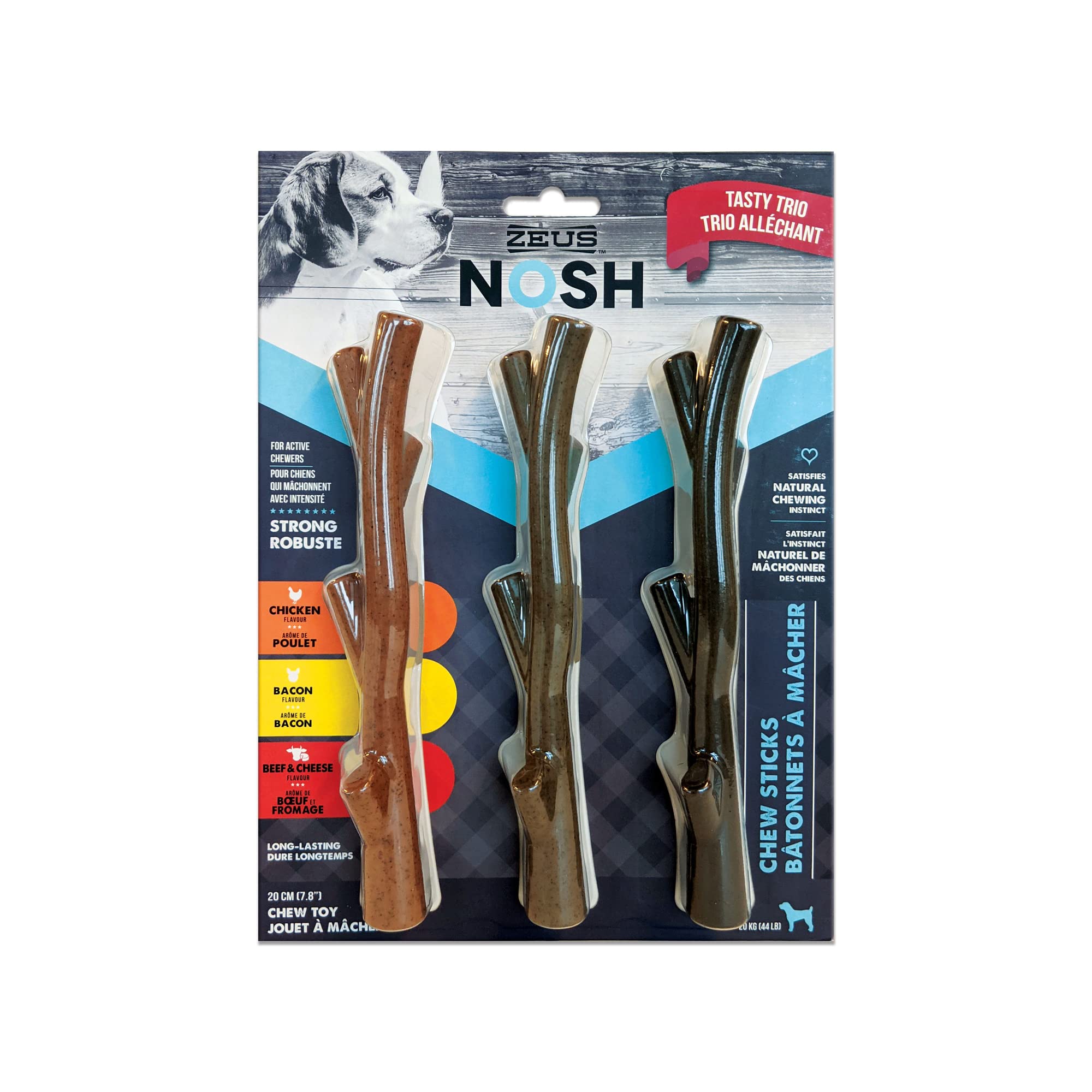 Zeus NOSH Chew Sticks Dog Toy, Assorted 3 Count (Chicken, Bacon, Beef) 🍁 All In One Marketplace Canada