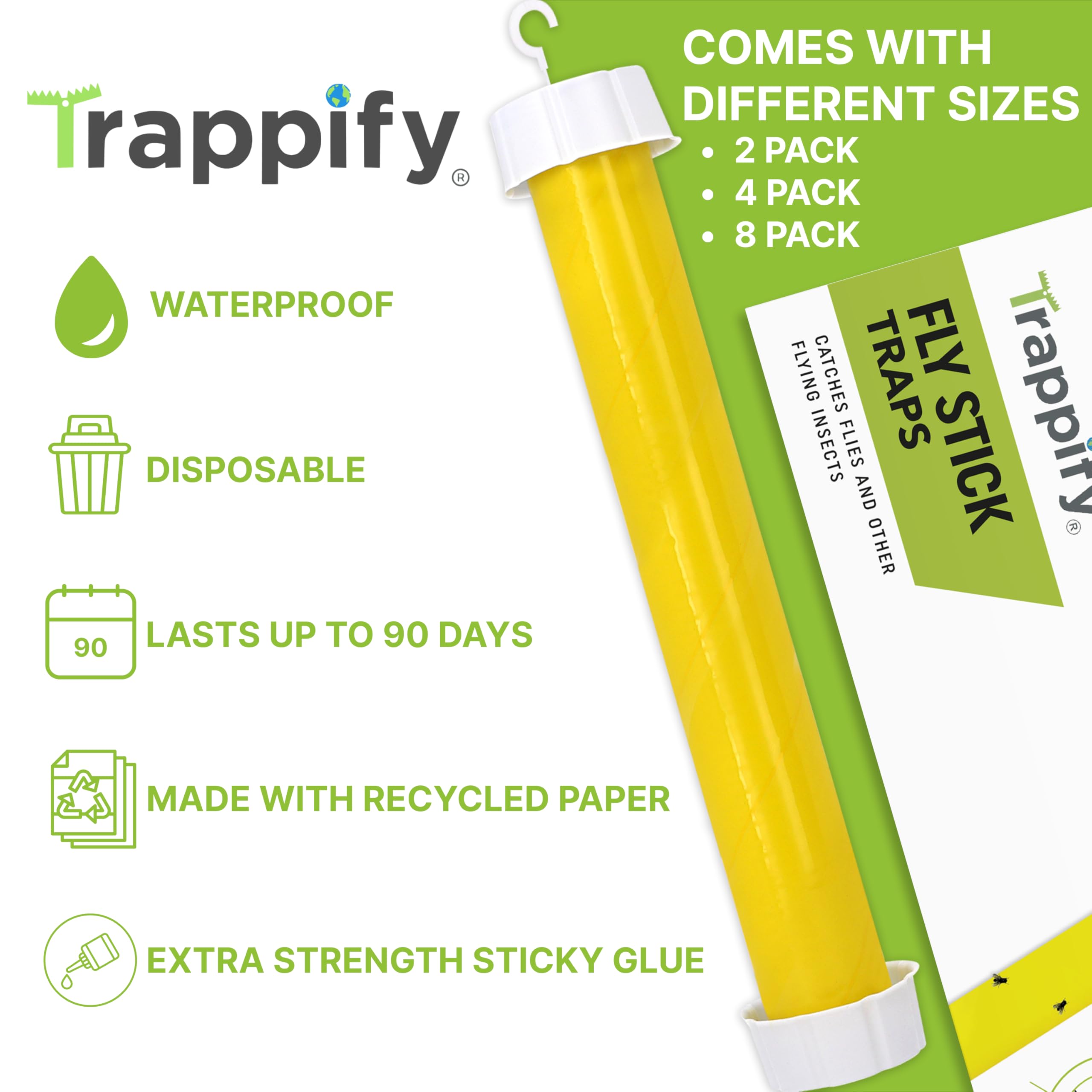 Trappify Hanging Fly Traps Outdoor: Fruit Fly Traps for Indoors | Fly Catcher, Gnat, Mosquito, & Flying Insect Catchers for Inside Home - Disposable Sticky Fly Trap for Indoor House Pest Control (2) 🍁 All In One Marketplace Canada